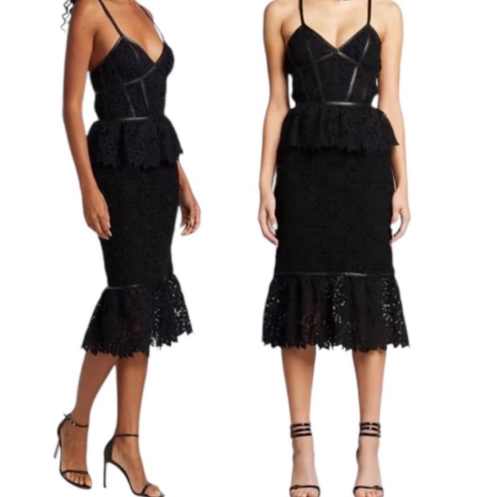 New Prabal Gurung Lace Leather-Trimmed Silk Midi Dress Evening Special Event - Picture 9 of 9